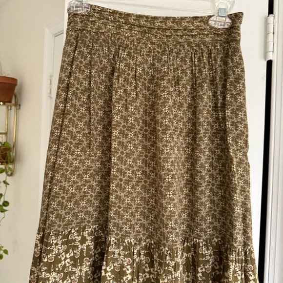 Massimo Dutti Olive Green Floral Midi Skirt Peasant Prarie Cottagecore Size 6 - Picture 2 of 6